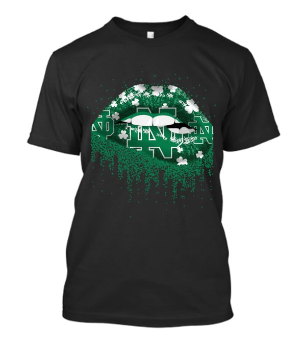 Notre Dame Fighting Irish ND Lips With Shamrocks And Sparkles T-Shirt