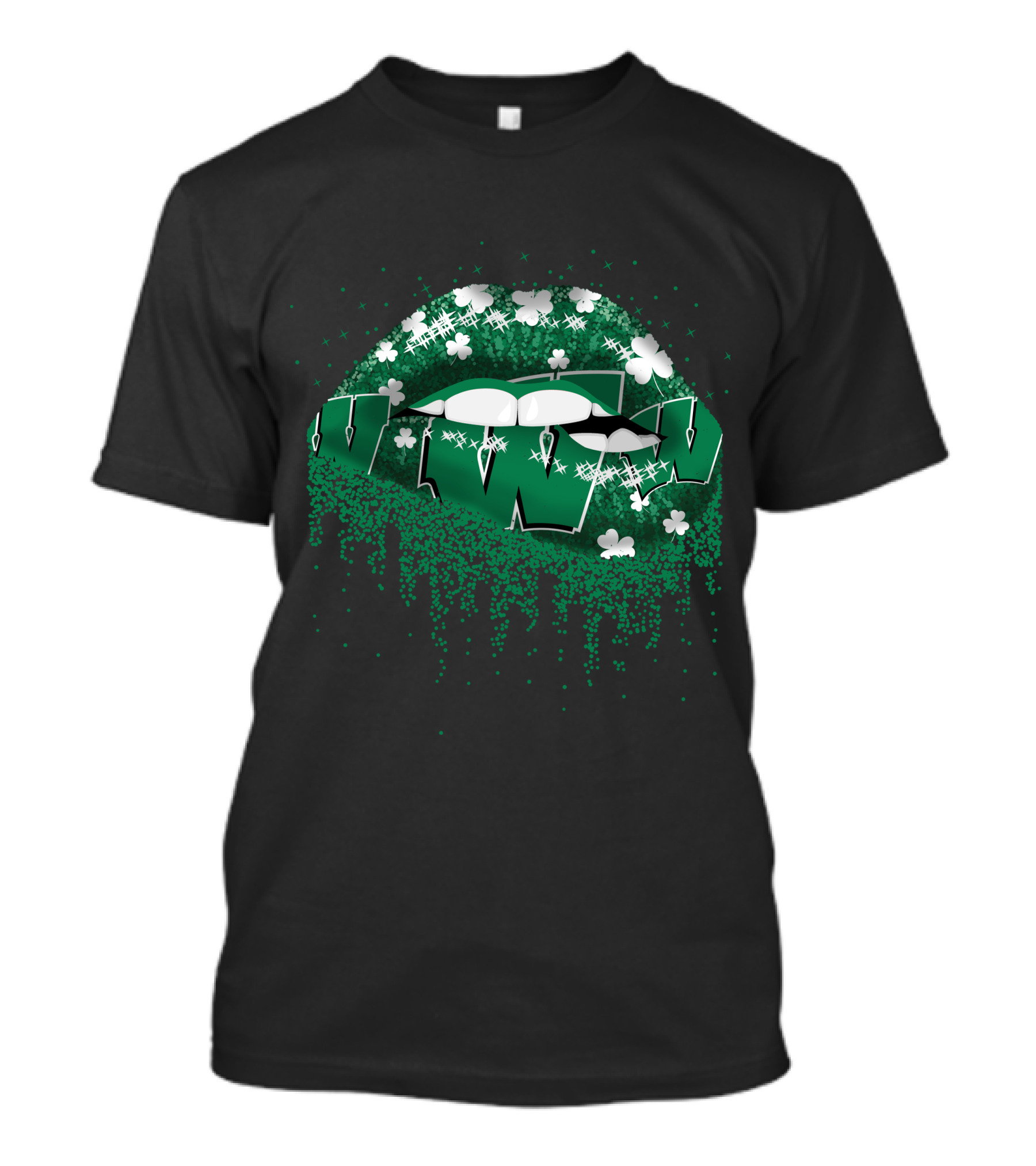 Wisconsin Badgers Lips Green Glitter Shamrock T-Shirt