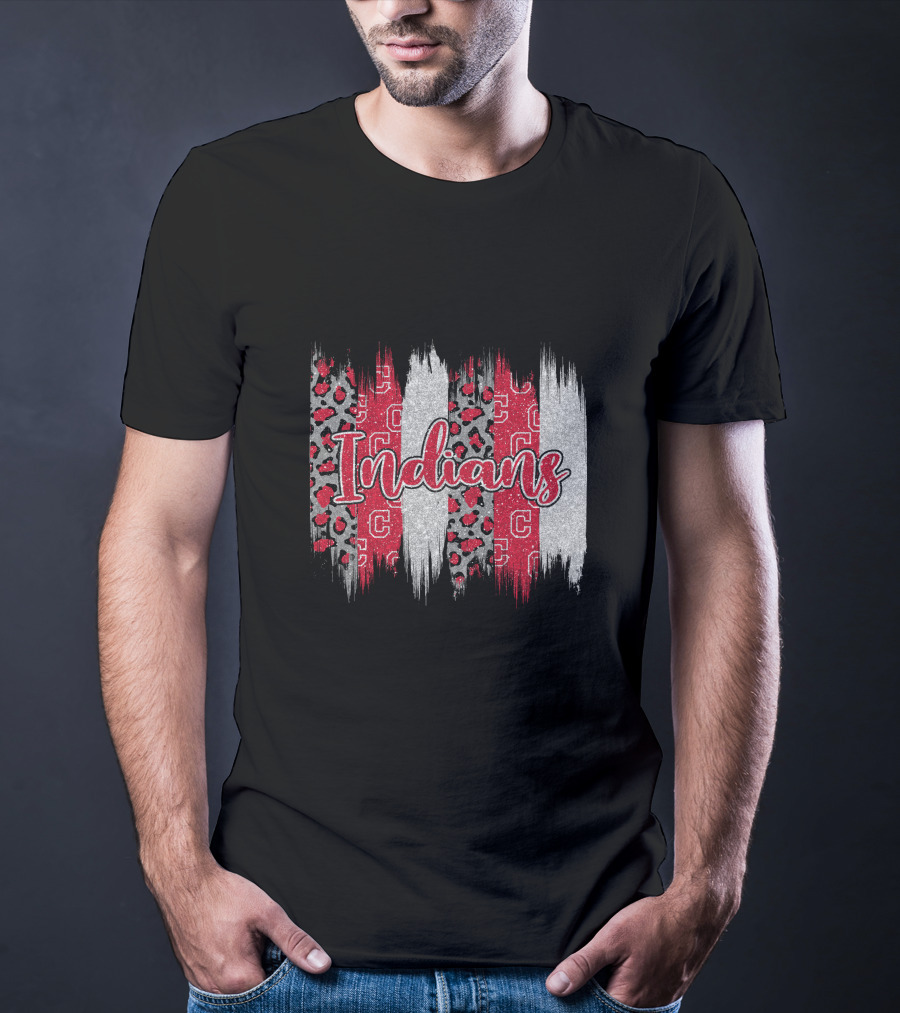 Indians Red Gray Leopard Brushstroke T-Shirt