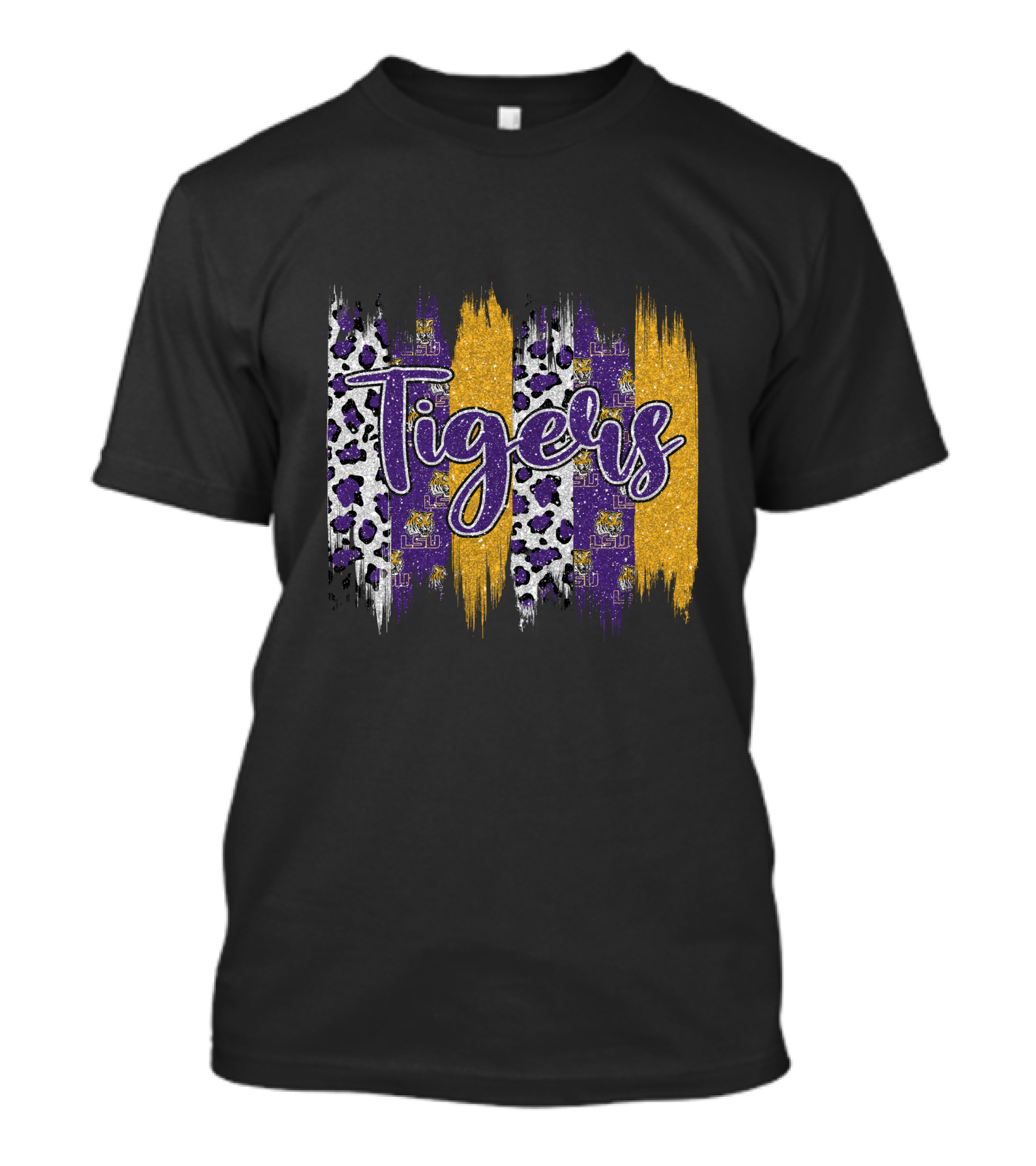 Tigers LSU Purple Gold Leopard Brushstroke T-Shirt
