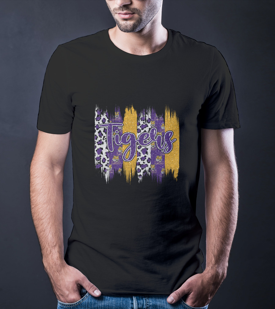 Tigers LSU Purple Gold Leopard Brushstroke T-Shirt