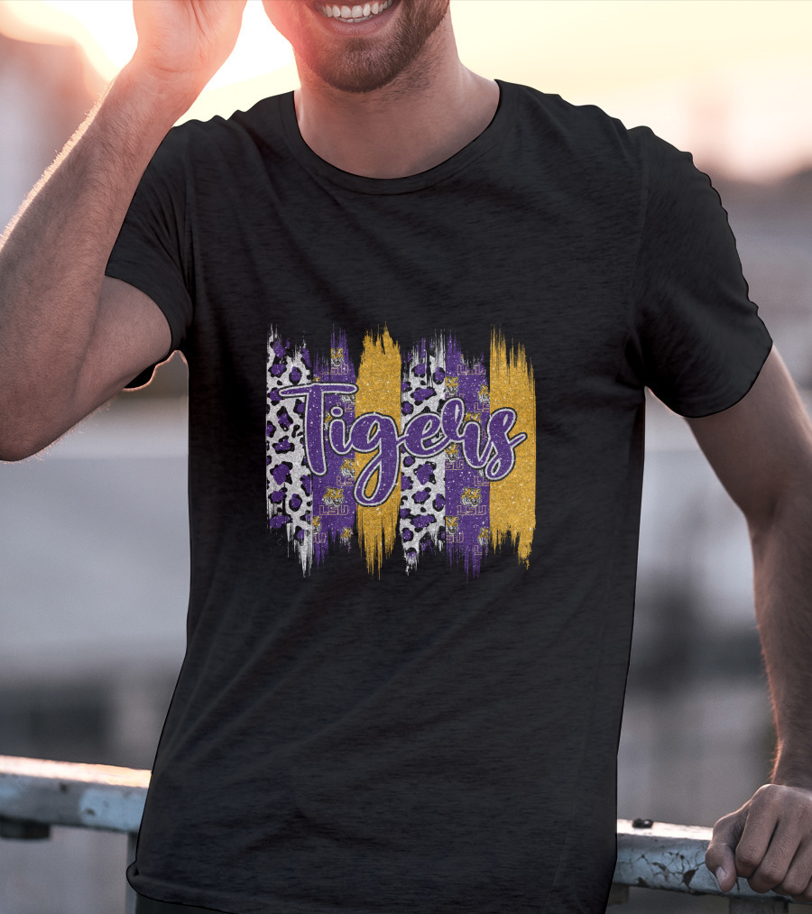 Tigers LSU Purple Gold Leopard Brushstroke T-Shirt