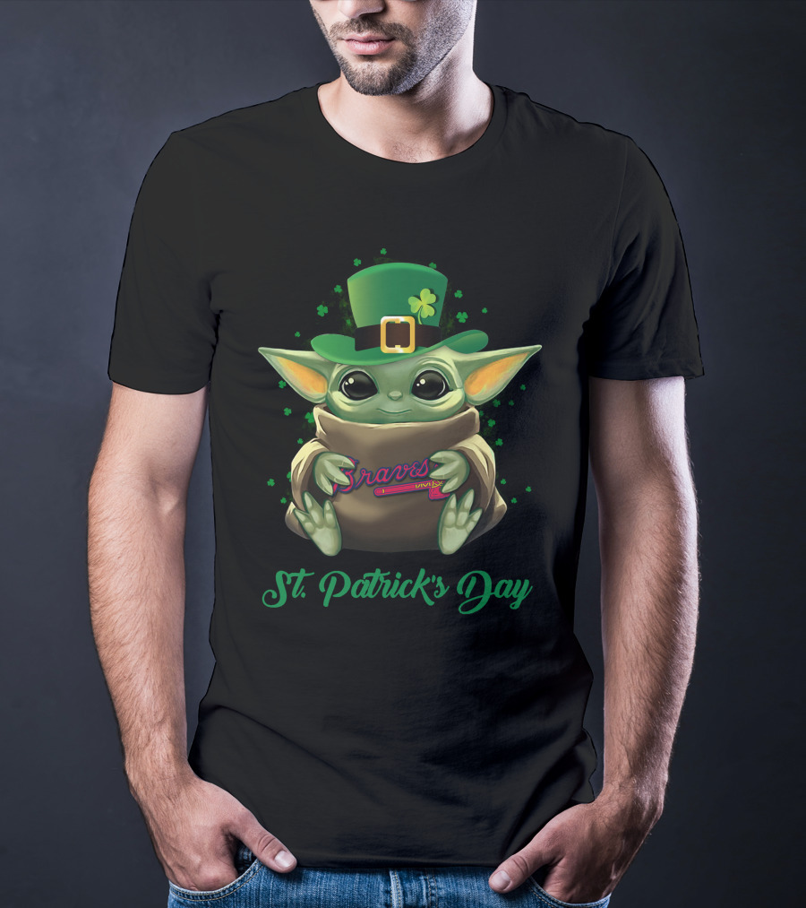 Atlanta Braves Baby Yoda St. Patrick's Day T-Shirt