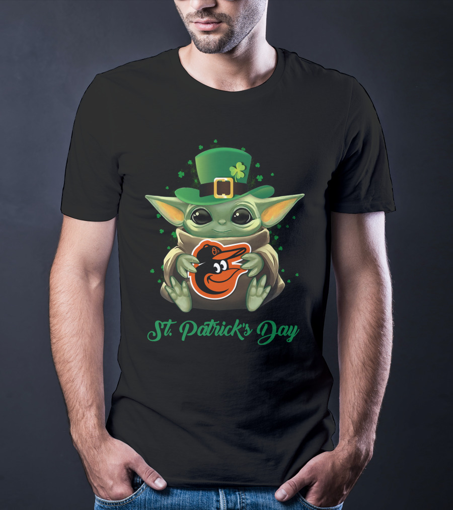 St. Patrick's Day Baltimore Orioles Baby Yoda T-Shirt