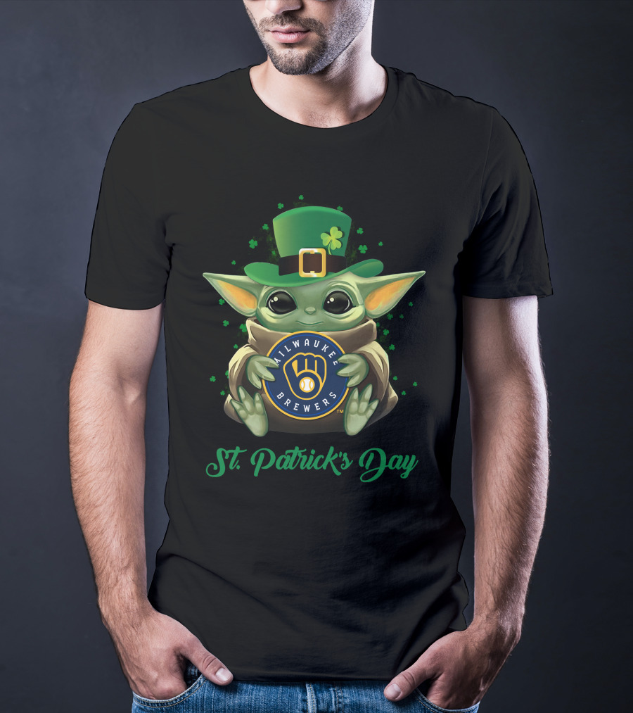 Milwaukee Brewers Baby Yoda St. Patrick's Day T-Shirt