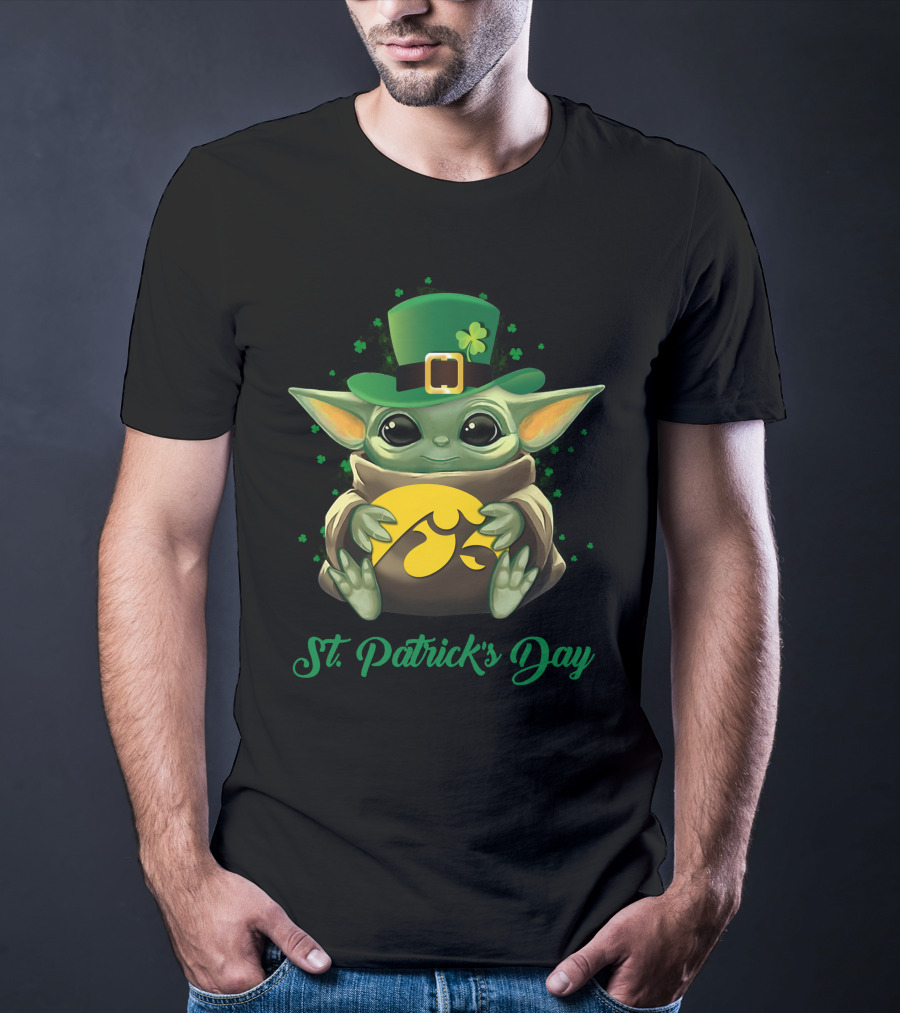 St. Patrick's Day Baby Yoda Iowa Hawkeyes T-Shirt