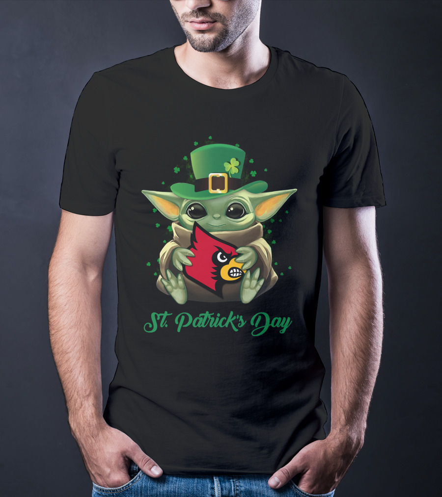 St. Patrick's Day Louisville Cardinals Baby Yoda T-Shirt
