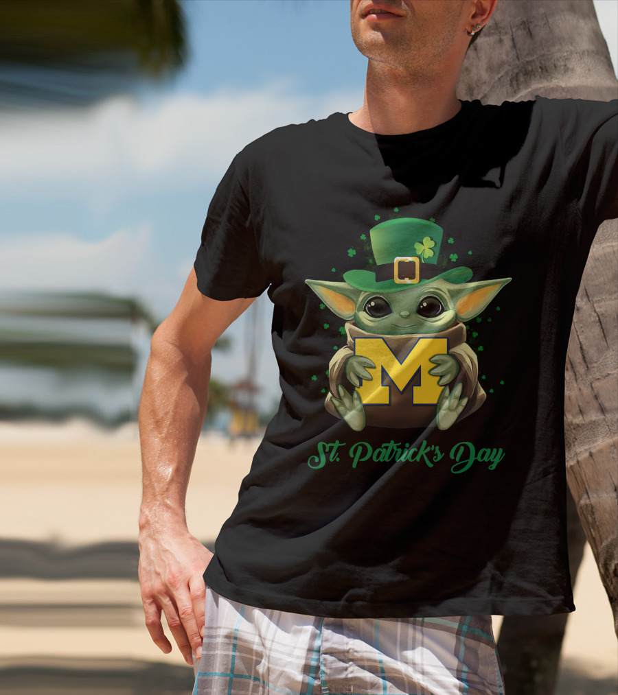 Michigan Wolverines Baby Yoda St. Patrick's Day T-Shirt