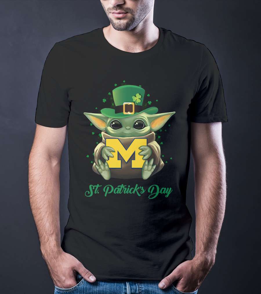 Michigan Wolverines Baby Yoda St. Patrick's Day T-Shirt