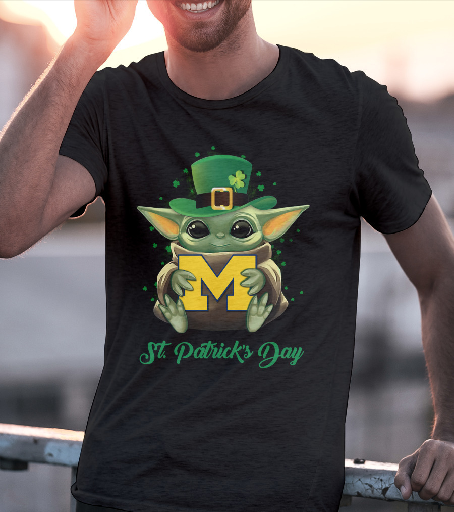 Michigan Wolverines Baby Yoda St. Patrick's Day T-Shirt