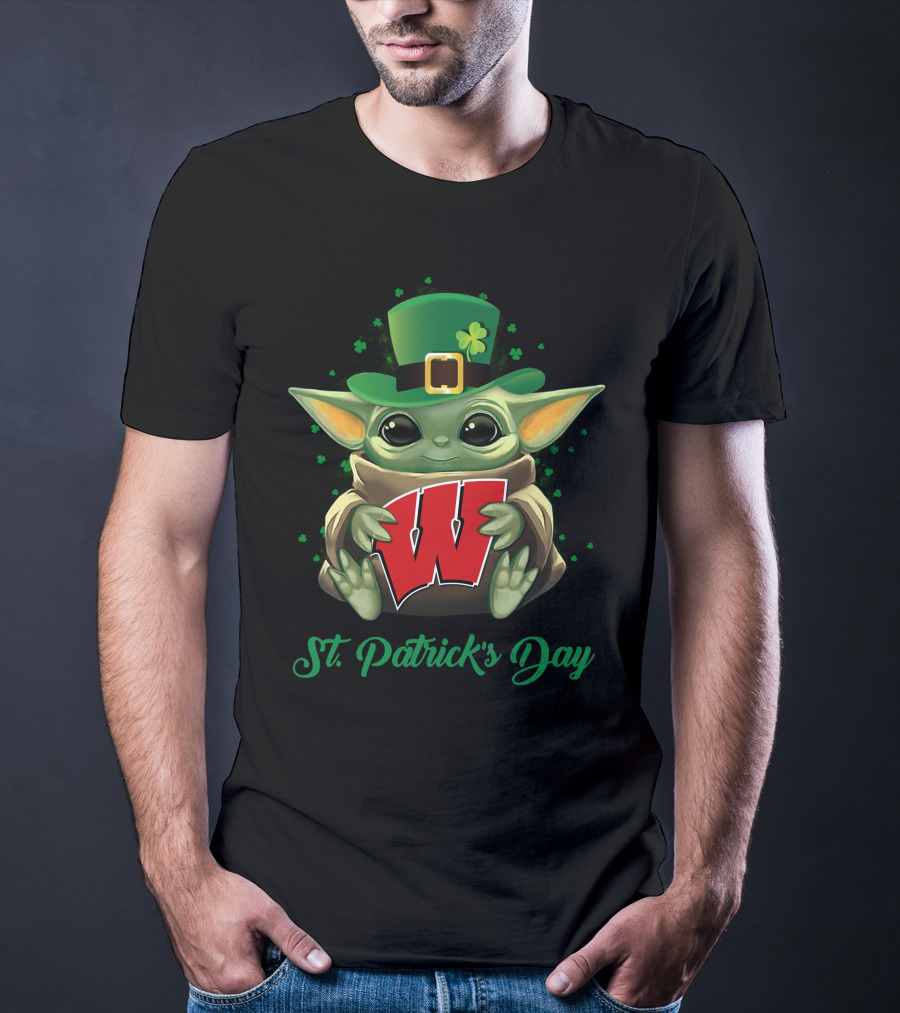 St. Patrick's Day Baby Yoda Wisconsin Badgers T-Shirt