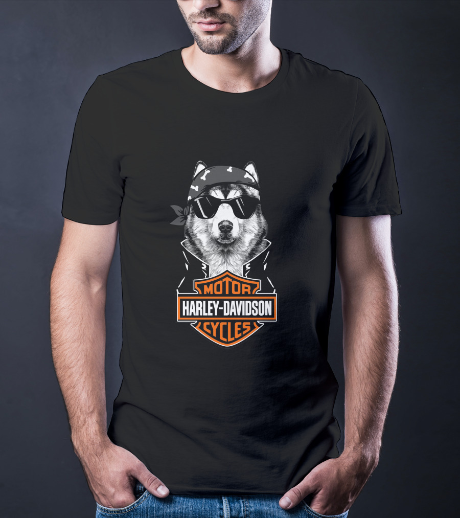 Alaskan Malamute Harley Davidson Motorcycles T-Shirt