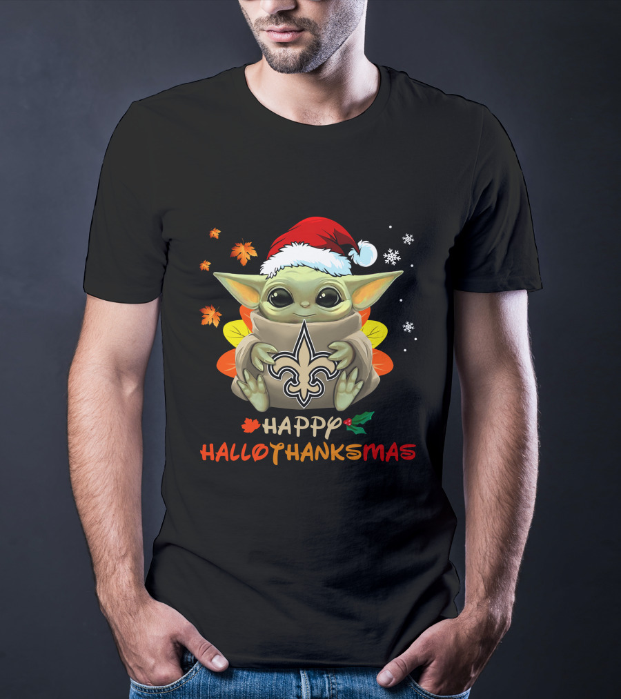 Happy Hallothanksmas New Orleans Saints Baby Yoda Holiday 505 L1PTT T-Shirt