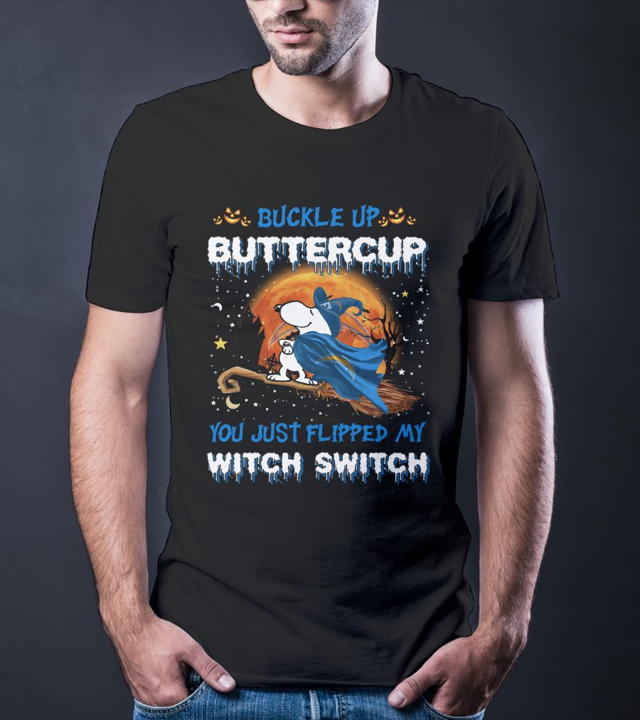 Buckle Up Buttercup You Just Flipped My Witch Switch Snoopy Los Angeles Chargers Halloween T-Shirt