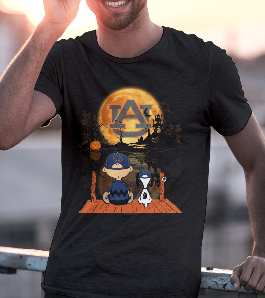 Auburn Tigers Halloween Moonlit Peanuts Reflection T-Shirt