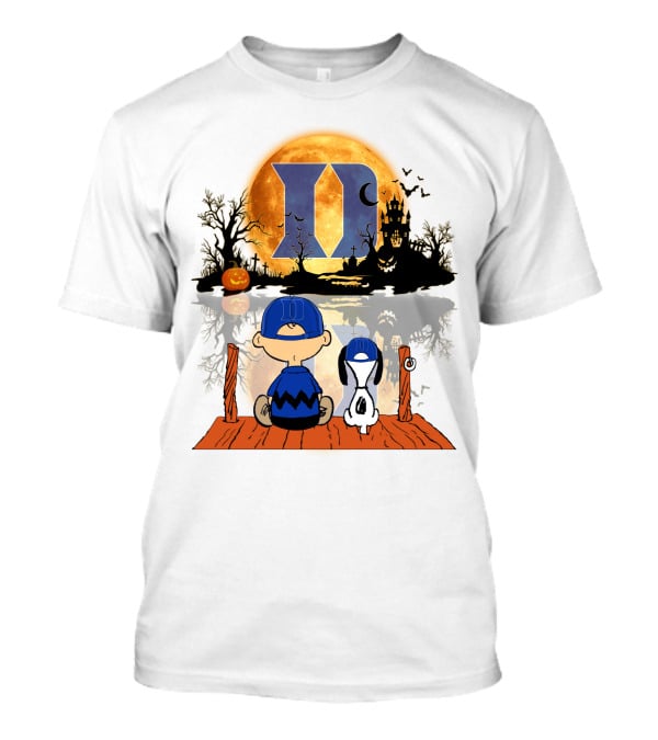 Duke Blue Devils Halloween Charlie Brown And Snoopy Moon Scene T-Shirt
