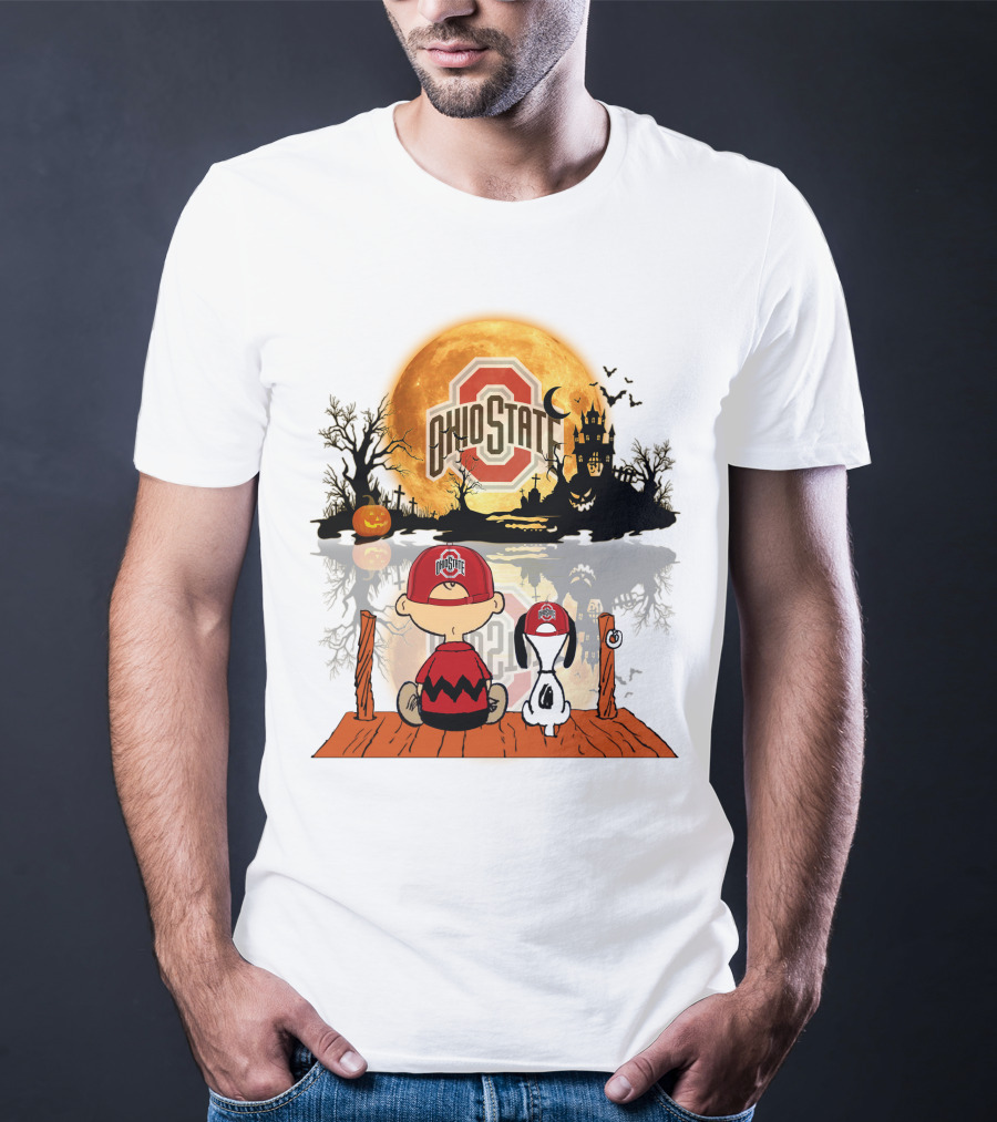 Ohio State Buckeyes Halloween Moon Charlie And Snoopy 495 T-Shirt