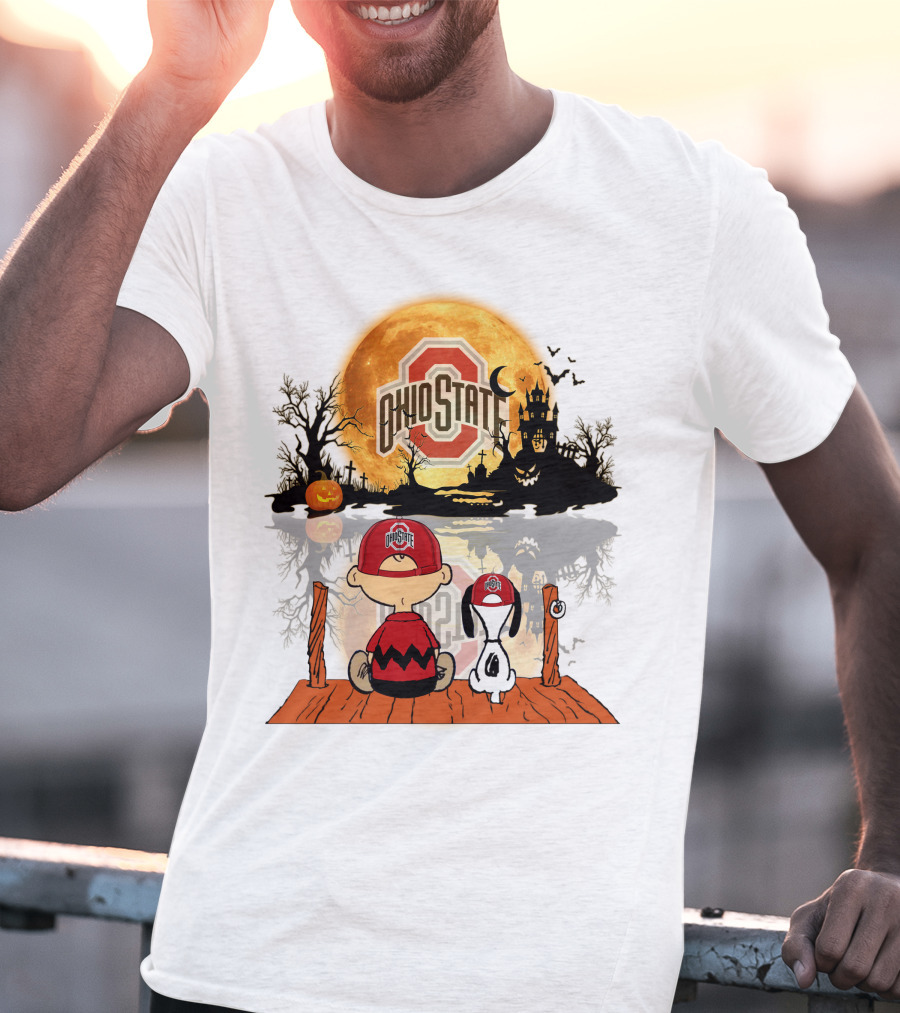 Ohio State Buckeyes Halloween Moon Charlie And Snoopy 495 T-Shirt