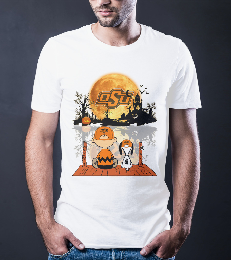 Oklahoma State Cowboys Halloween OSU Moon Charlie And Snoopy T-Shirt