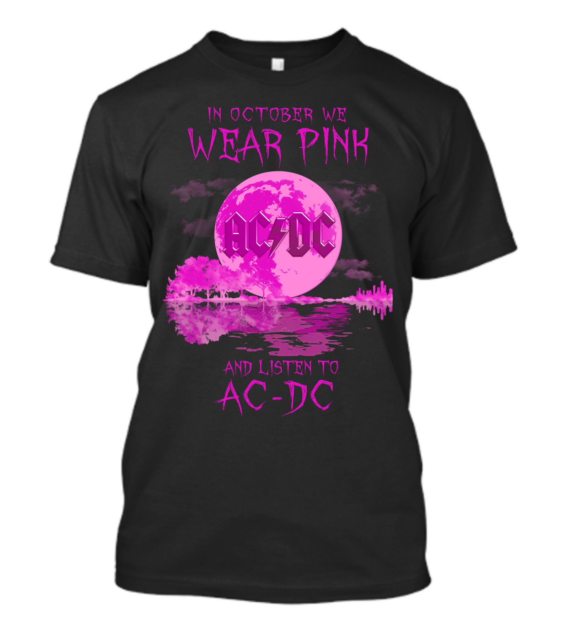 AC-DC In October We Wear Pink And Listen To AC-DC Moon Reflection T-Shirt
