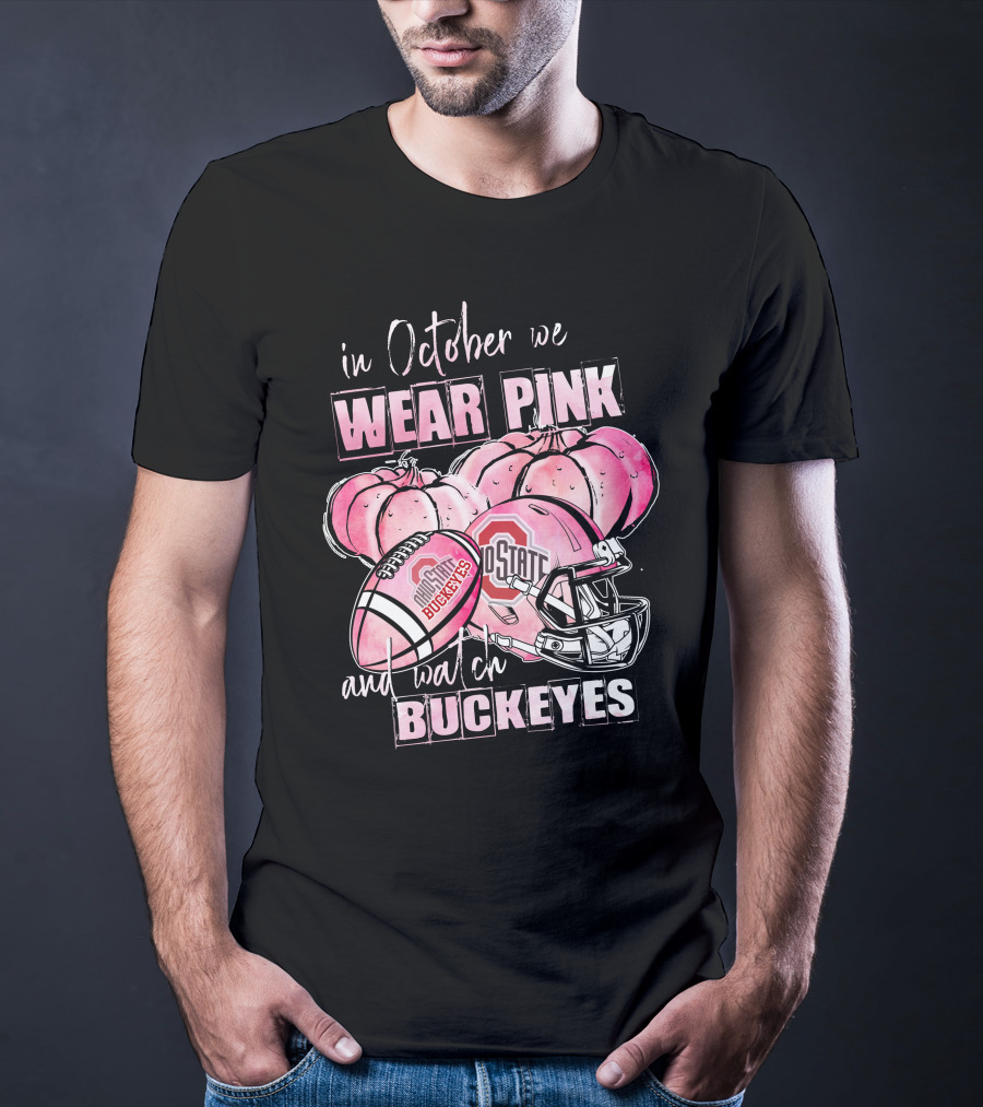 Ohio State Buckeyes In October We Wear Pink Football Helmet Pumpkins T-Shirt