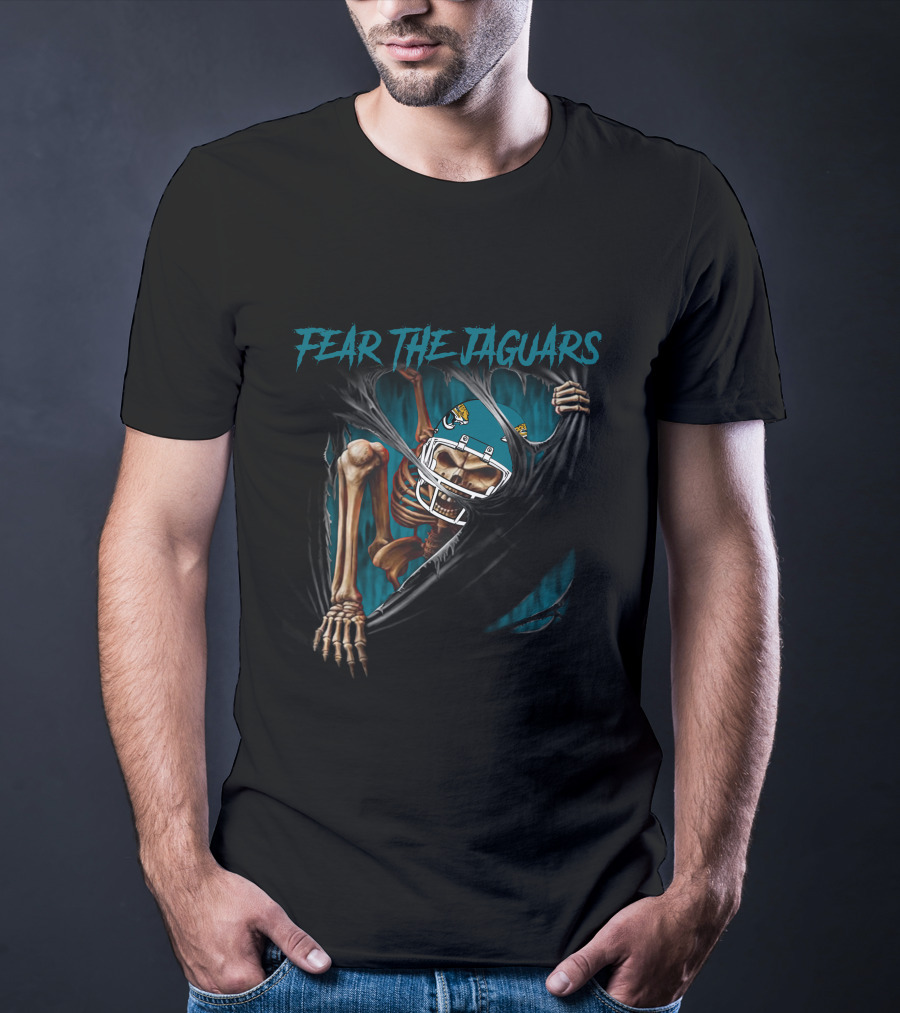 Fear The Jaguars Skeleton Breaking Through 515NFL Jacksonville Jaguars T-Shirt