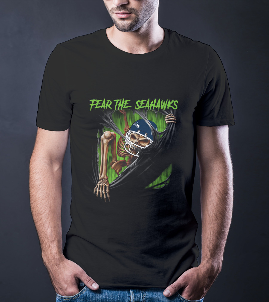 Fear The Seahawks 515NFL L1MTH Skeleton Football Helmet T-Shirt