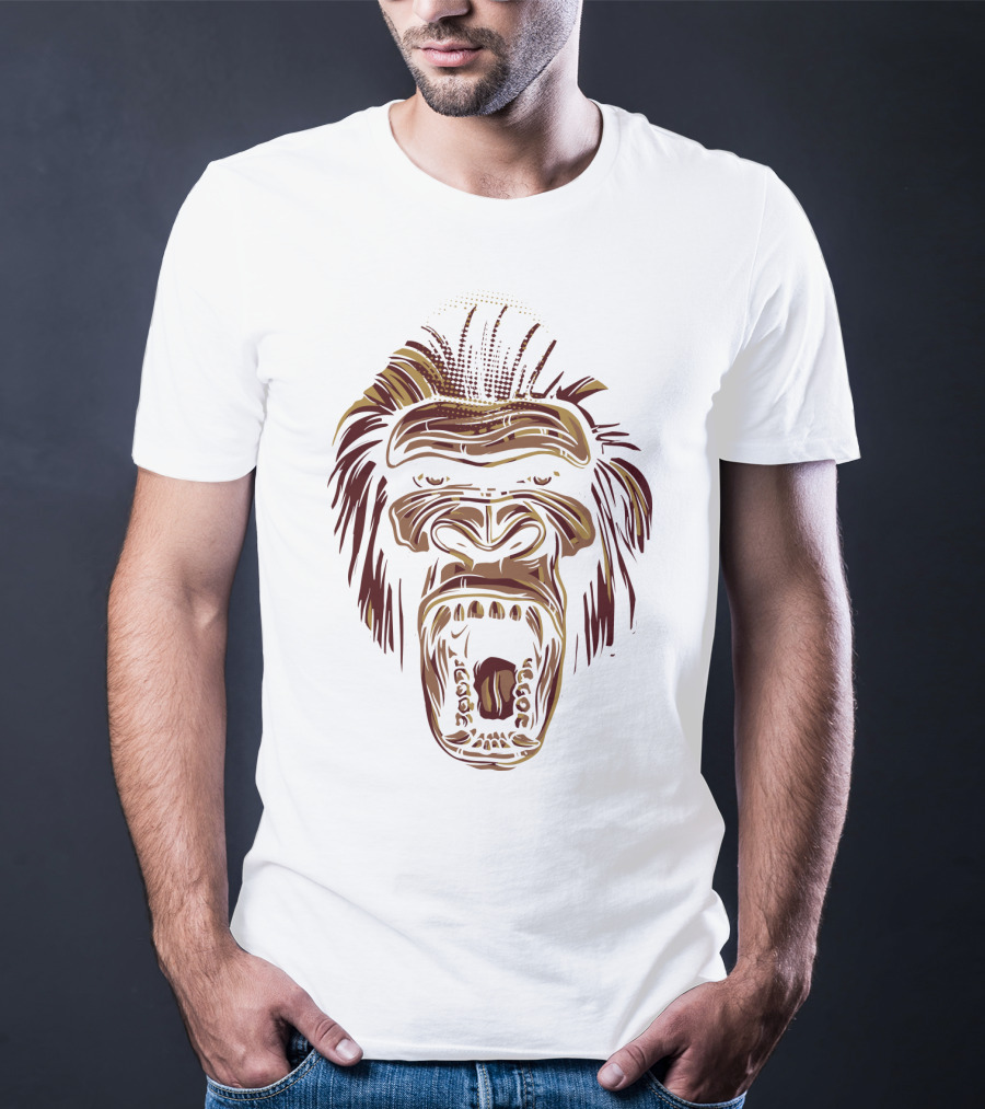 Oooppeww Roaring Gorilla Face T-Shirt