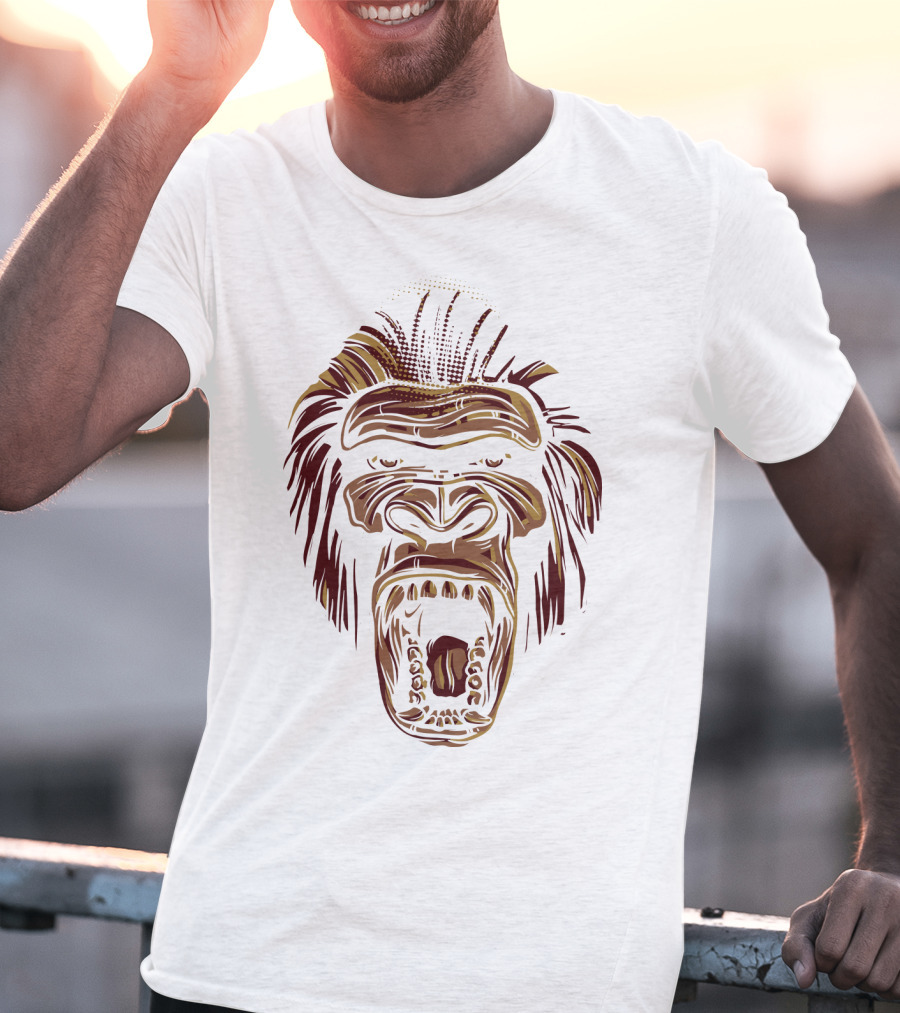 Oooppeww Roaring Gorilla Face T-Shirt