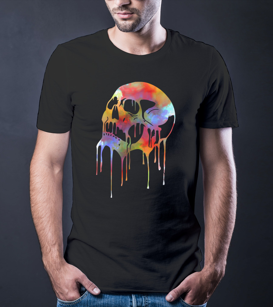 Colorful Melting Skull Psychedelic Dripping Spectrum T-Shirt