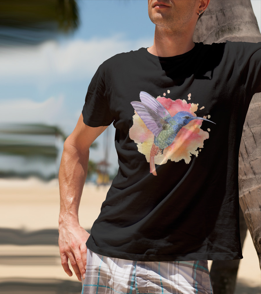 Colorful Rainbow Hummingbird Spring Bird Summer Watercolor T-Shirt