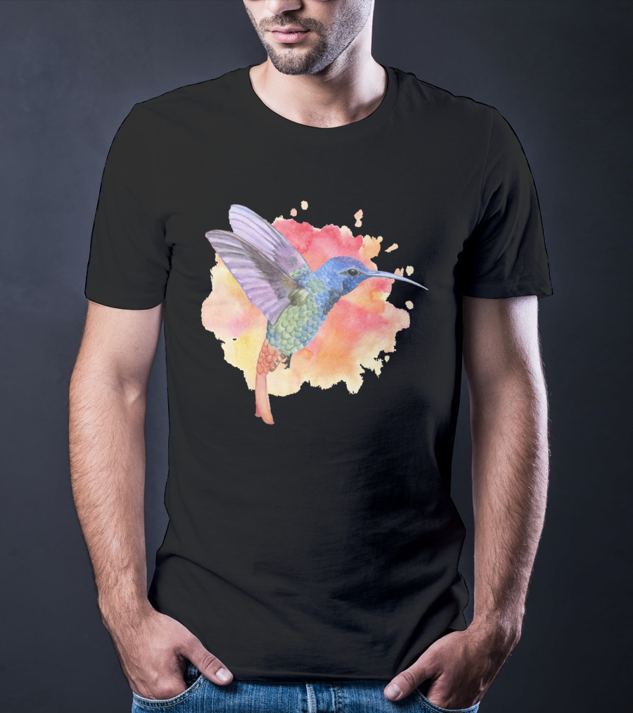 Colorful Rainbow Hummingbird Spring Bird Summer Watercolor T-Shirt