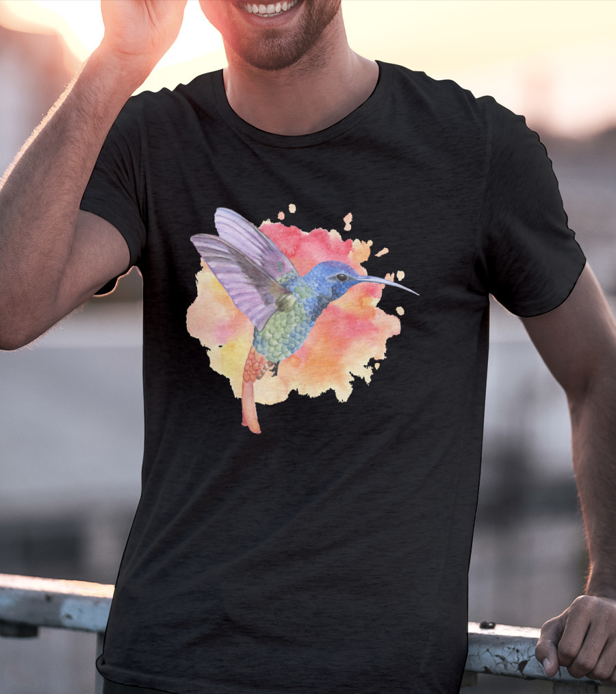 Colorful Rainbow Hummingbird Spring Bird Summer Watercolor T-Shirt