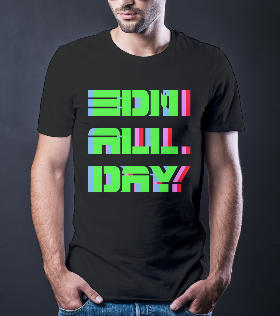 EDM All Day Neon Anaglyph Style Rave T-Shirt