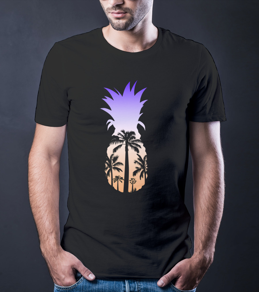 Pineapple Palm Tree Beach Sunset Scene T-Shirt