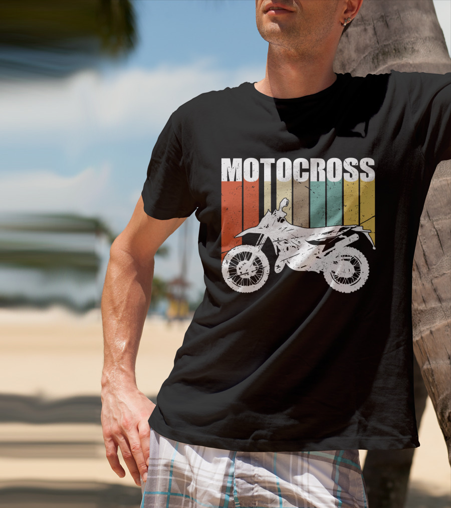 Motocross Vintage Dirt Bike Retro Stripes T-Shirt