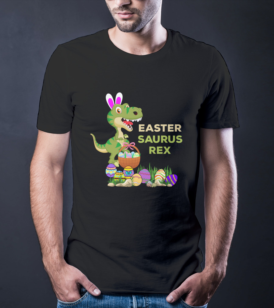 Easter Saurus Rex Dinosaur Bunny Egg Basket Easter Eggs T-Shirt