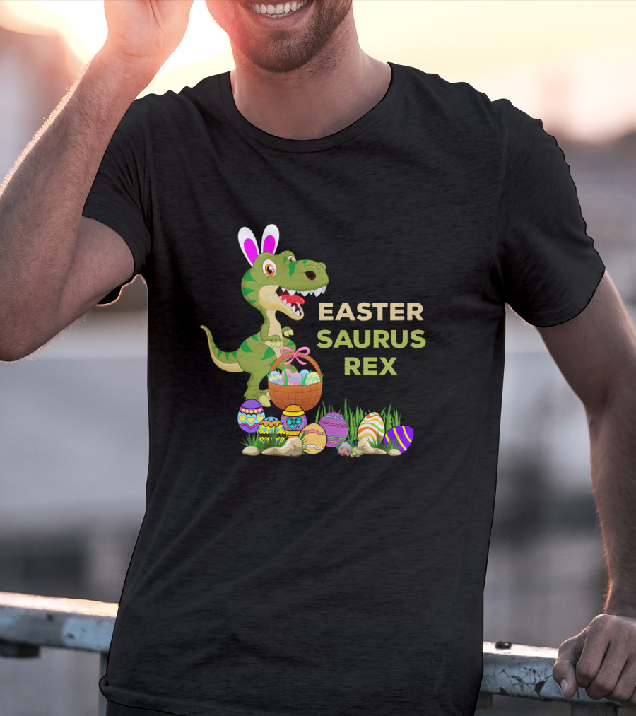 Easter Saurus Rex Dinosaur Bunny Egg Basket Easter Eggs T-Shirt
