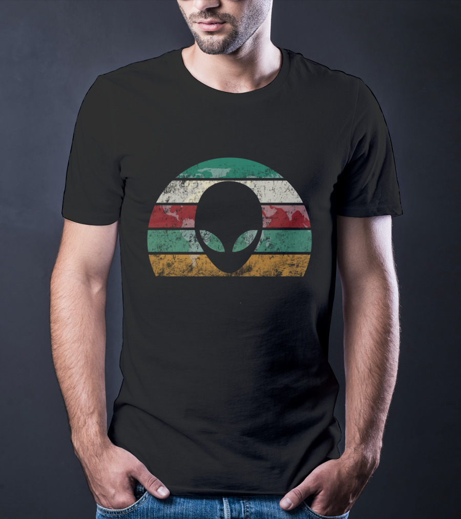 Retro Alien Stripes UFO Vintage Space T-Shirt