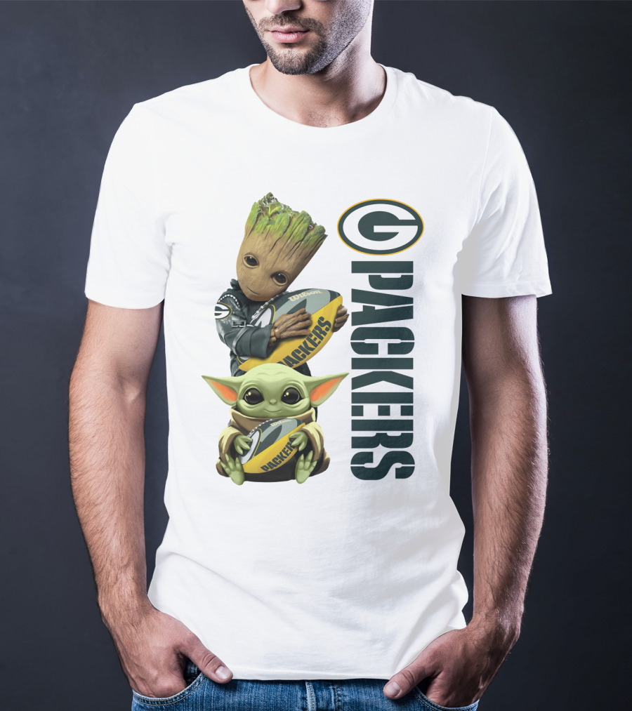 Baby Groot And Baby Yoda With Packers Football T-Shirt