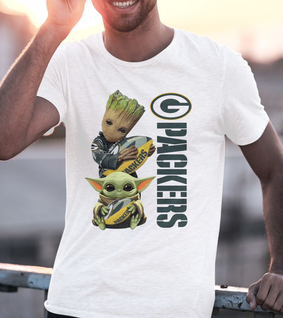 Baby Groot And Baby Yoda With Packers Football T-Shirt