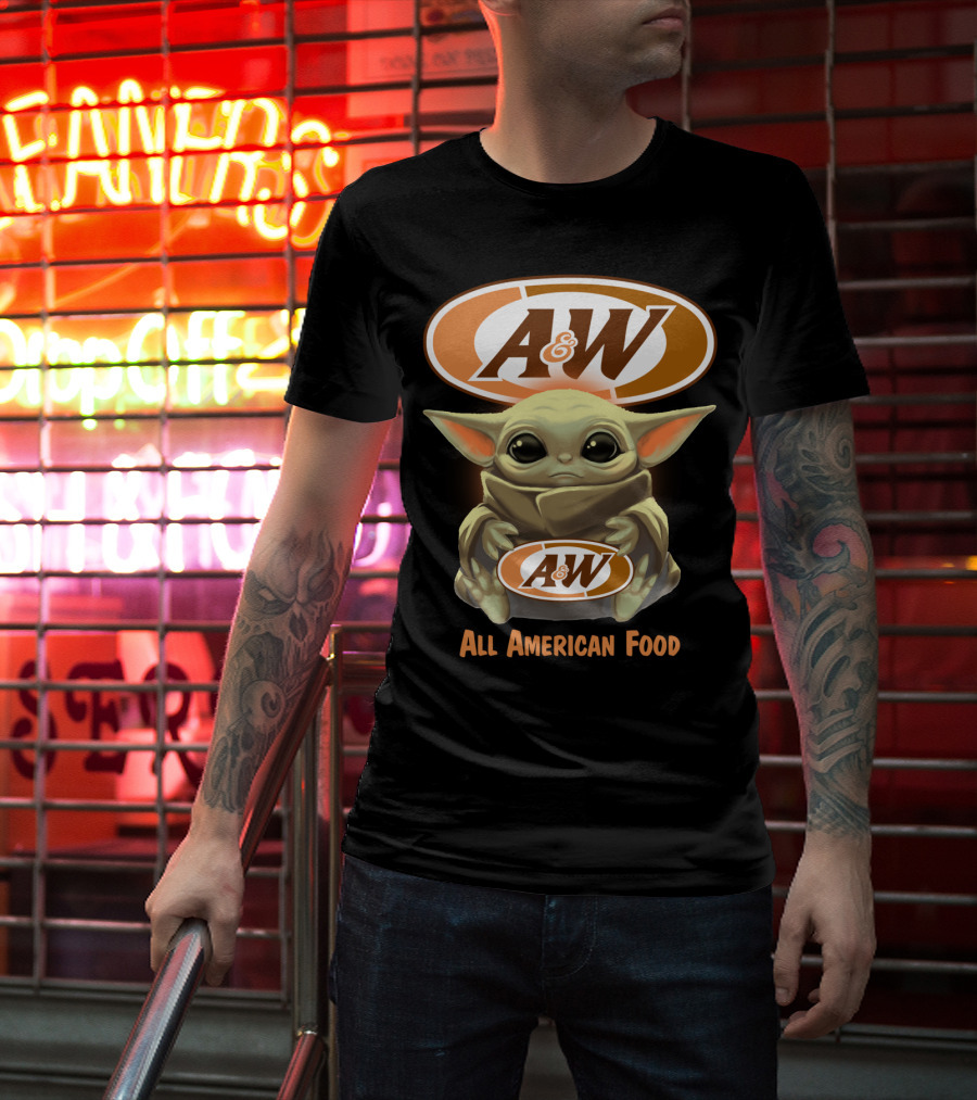 Baby Yoda Holding A&W All American Food T-Shirt