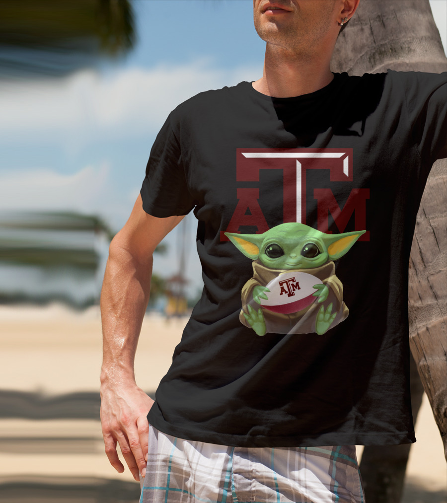 Baby Yoda Holding Texas A&M Aggies Football ATM T-Shirt