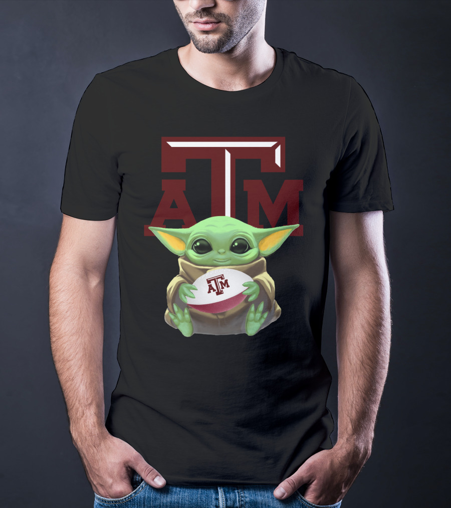 Baby Yoda Holding Texas A&M Aggies Football ATM T-Shirt