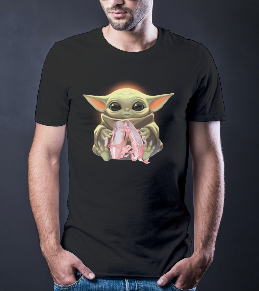 Baby Yoda Hug Pink Ballet Shoes T-Shirt