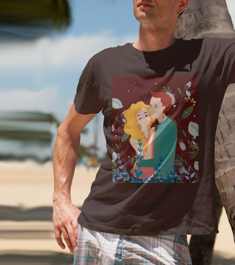 Lover Dating Romantic Embrace Amidst Floral Background T-Shirt