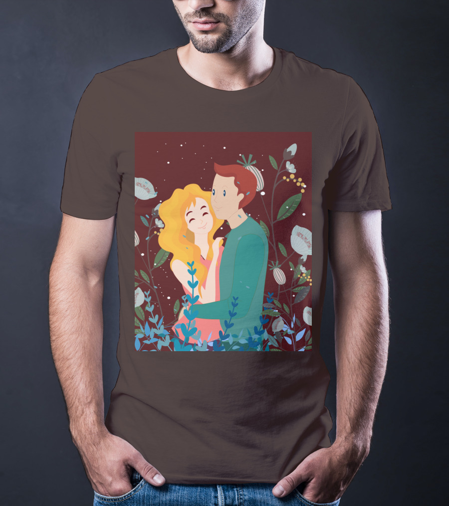 Lover Dating Romantic Embrace Amidst Floral Background T-Shirt