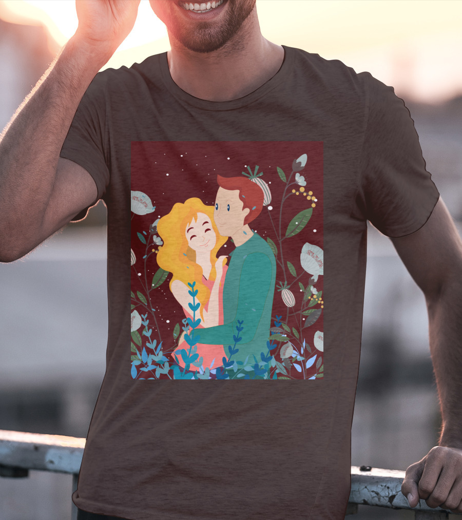 Lover Dating Romantic Embrace Amidst Floral Background T-Shirt