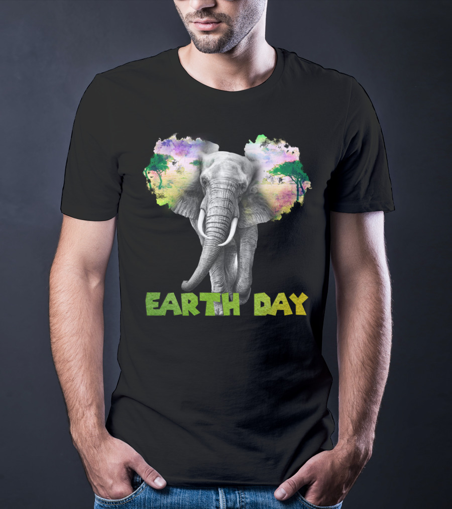 Earth Day Elephant With Vibrant Nature Trees And Colors T-Shirt
