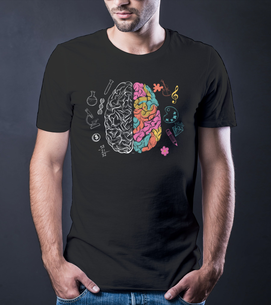 Artistic Colorful Human Brain Science Nerd Music Art Math Symbols T-Shirt